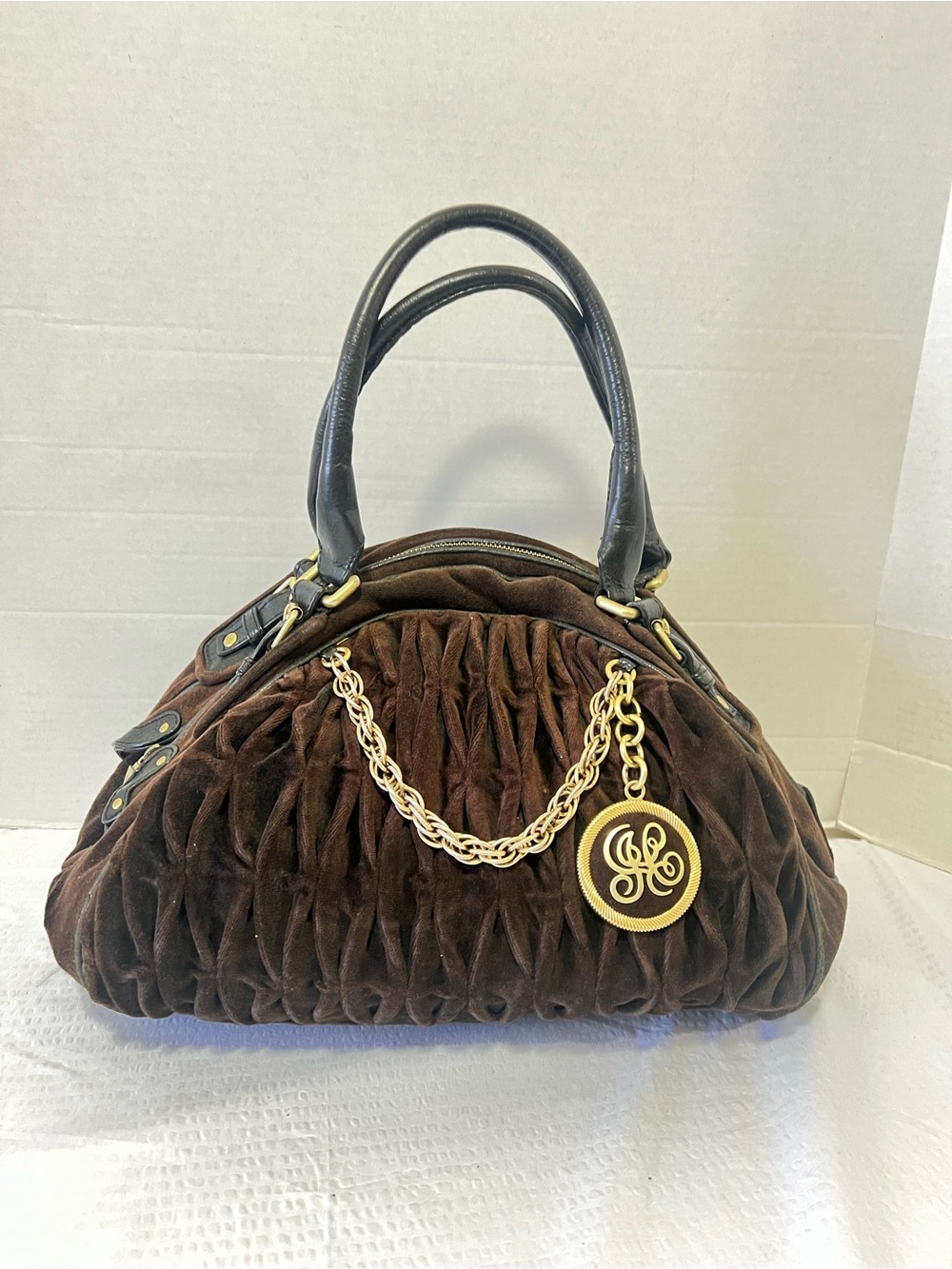 Juicy Couture Brown Velvet Satchel with Gold Chain Charm